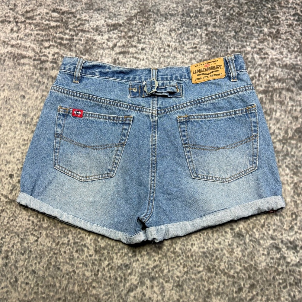 Unionbay Shorts Denim Womens 7 (30") Blue Mom Buckle Back Utility VTG Y2K